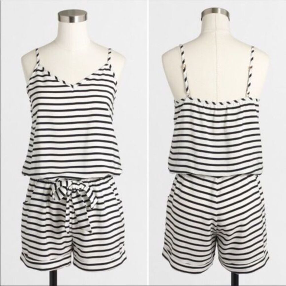 NWT J. Crew Drapey Striped Romper Black & Off White XS
